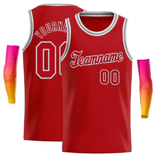 Custom Red Gray-White Classic Tops Athletic Casual Basketball Jersey